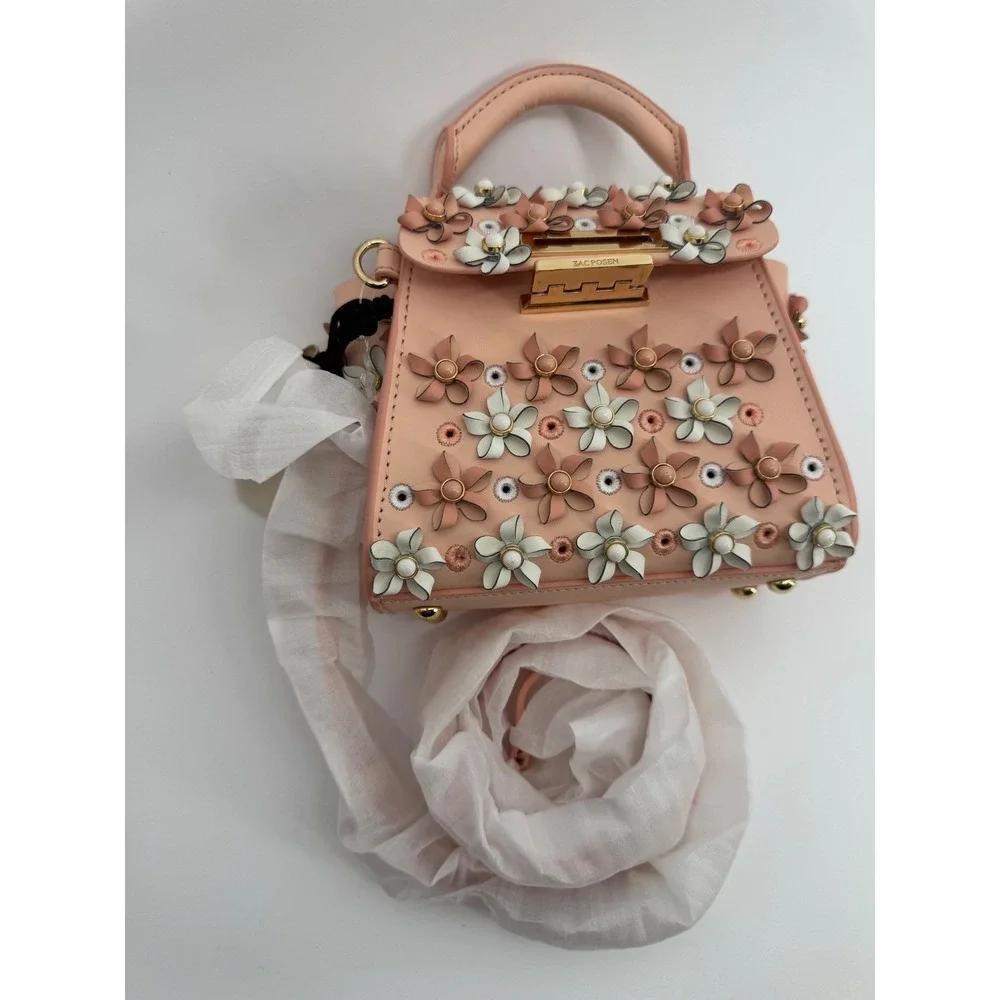 ZAC Zac Posen Eartha Iconic Mini Floral Applique Blush Pink‎ Leather Satchel Bag